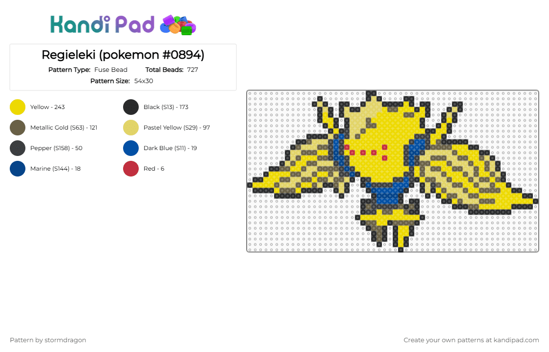 Regieleki (pokemon #0894) - Fuse Bead Pattern by stormdragon on Kandi Pad - tan,yellow,video games,pokemon,regieleki,blue
