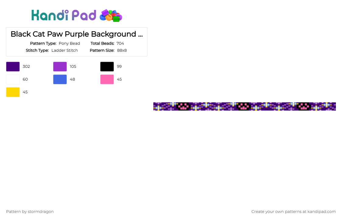 Black Cat Paw Purple Background Ladder Stitch Garter Size - Pony Bead Pattern by stormdragon on Kandi Pad - purple,cat,paw,black,ladder stitch,sparkles,garter