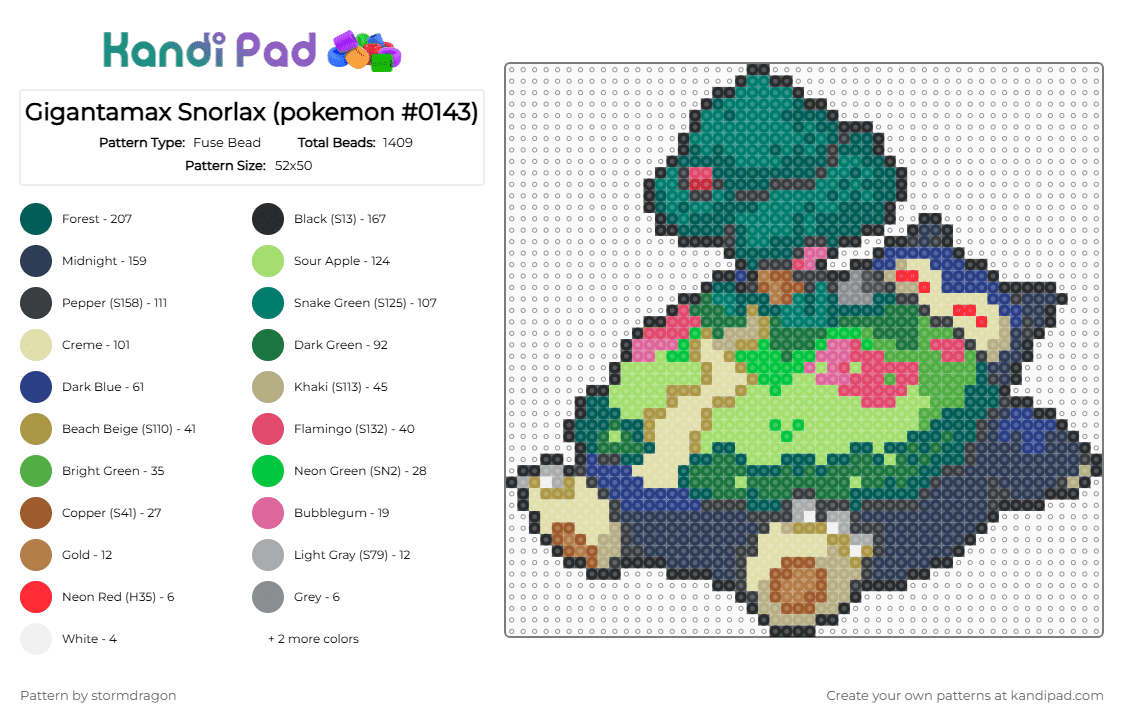 Gigantamax Snorlax (pokemon #0143) - Fuse Bead Pattern by stormdragon on Kandi Pad - gray,yellow,purple,colorful,video games,pokemon,gigantamax,snorlax,blue,green