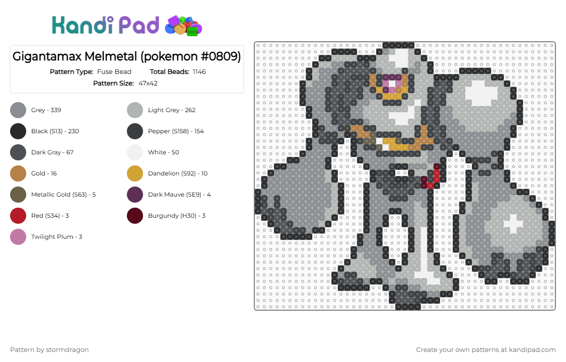Gigantamax Melmetal (pokemon #0809) - Fuse Bead Pattern by stormdragon on Kandi Pad - beige, gigantamax, gray, grey, melmetal, pokemon, video games