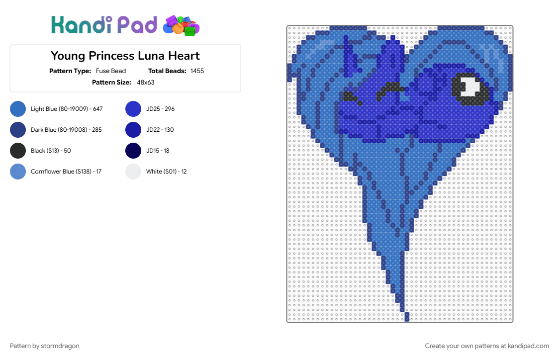 Young Princess Luna Heart - Fuse Bead Pattern by stormdragon on Kandi Pad - alicorn, blue, heart, mlp, my little pony, princess luna, purple, tv show