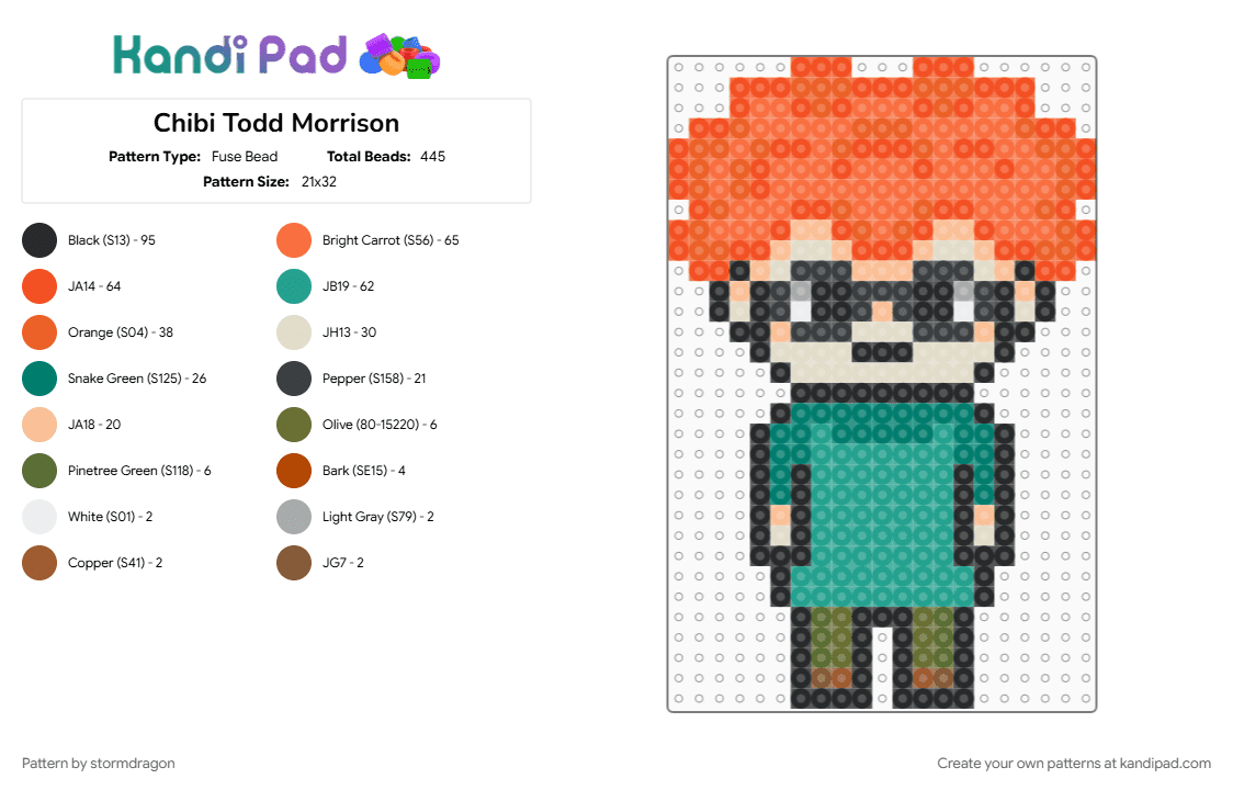Chibi Todd Morrison - Fuse Bead Pattern by stormdragon on Kandi Pad - beige, chibi, orange, red, sally face, teal, todd morrison, video games