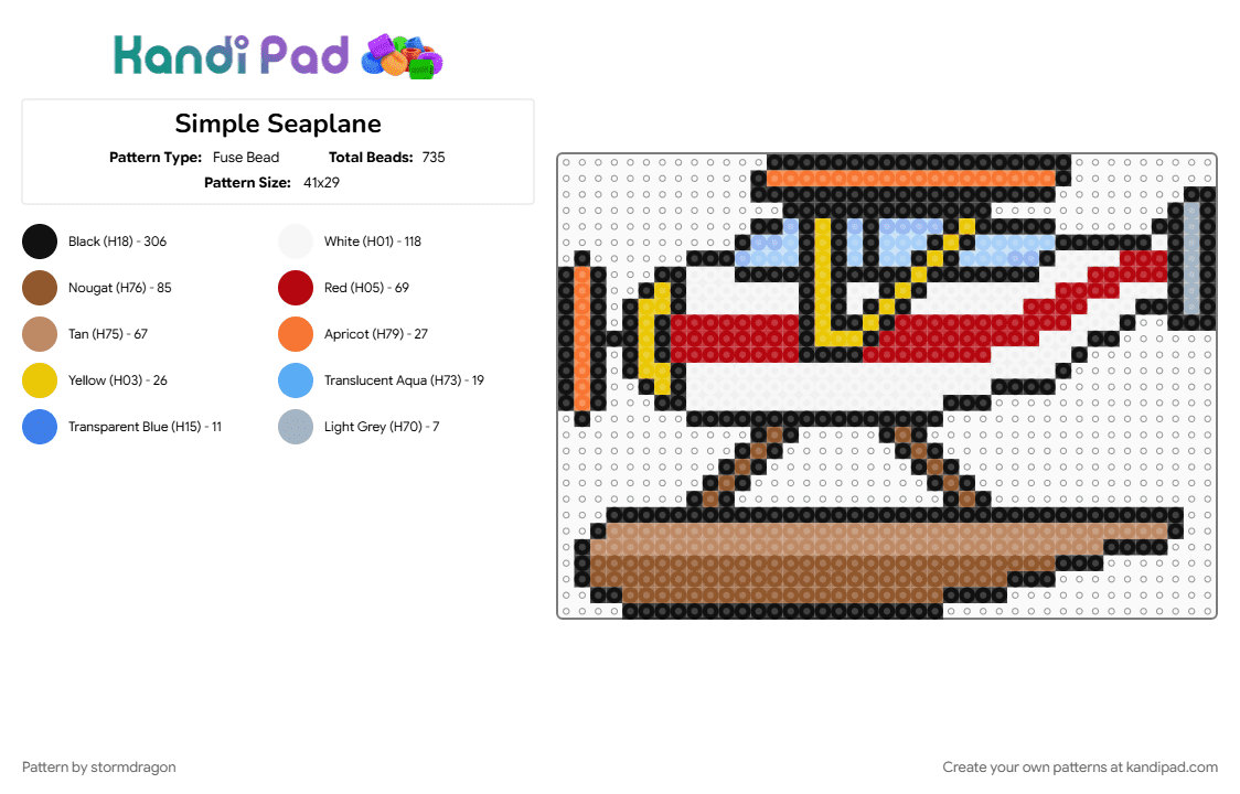 Simple Seaplane - Fuse Bead Pattern by stormdragon on Kandi Pad - aircraft, black, plane, red, seaplane, simple, tan
