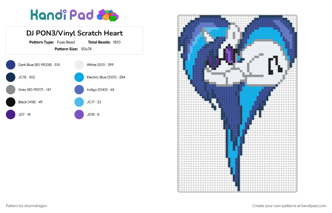 DJ PON3/Vinyl Scratch Heart - Fuse Bead Pattern by stormdragon on Kandi Pad - blue, dj pon3, heart, mlp, my little pony, tv show, vinyl scratch, white