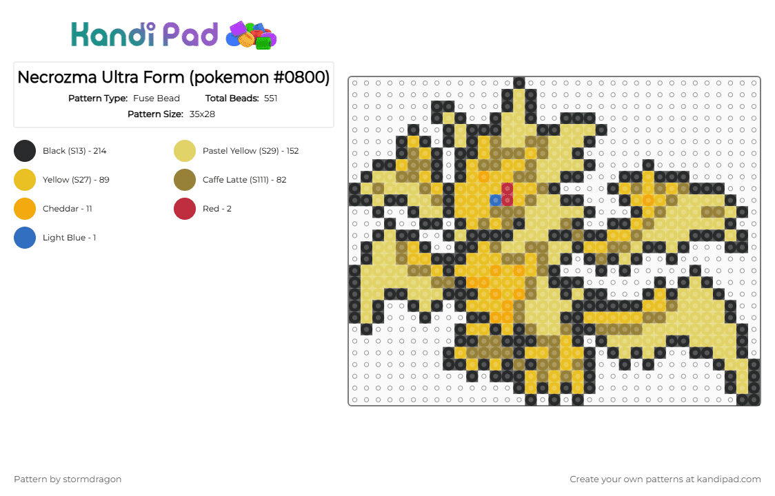 Necrozma Ultra Form (pokemon #0800) - Fuse Bead Pattern by stormdragon on Kandi Pad - yellow,gold,fuse bead,perler bead,pokemon,video games,necrozma