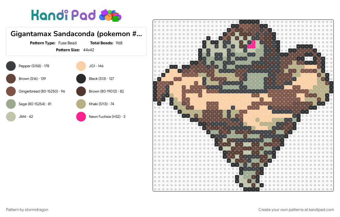 Gigantamax Sandaconda (pokemon #0844) - Fuse Bead Pattern by stormdragon on Kandi Pad - beige, brown, gigantamax, pokemon, sandaconda, video games