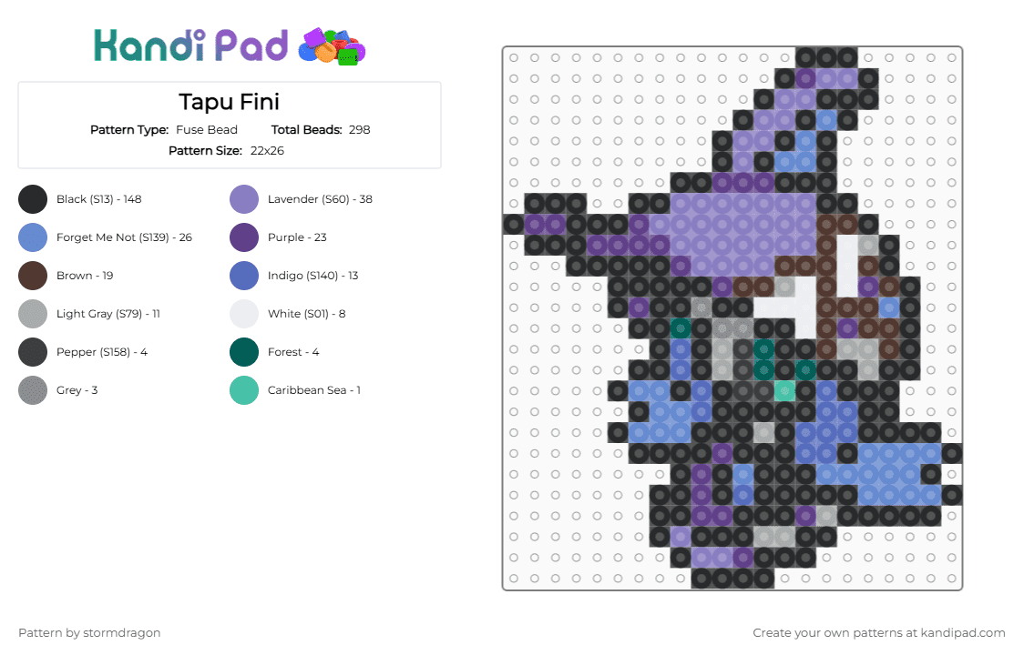 Tapu Fini (pokemon #0788) - Fuse Bead Pattern by stormdragon on Kandi Pad - black,blue,purple,pink,fuse bead,perler bead,video games,pokemon,tapu fini