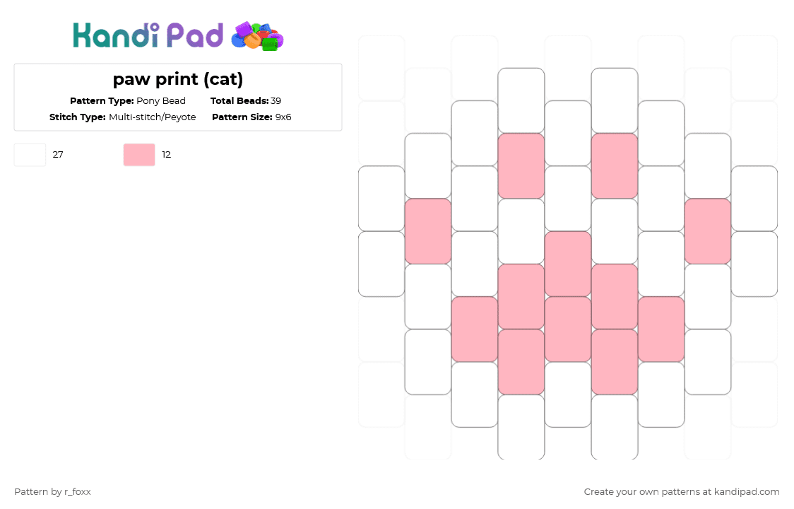 paw print (cat) - Pony Bead Pattern by r_foxx on Kandi Pad - white,pink
