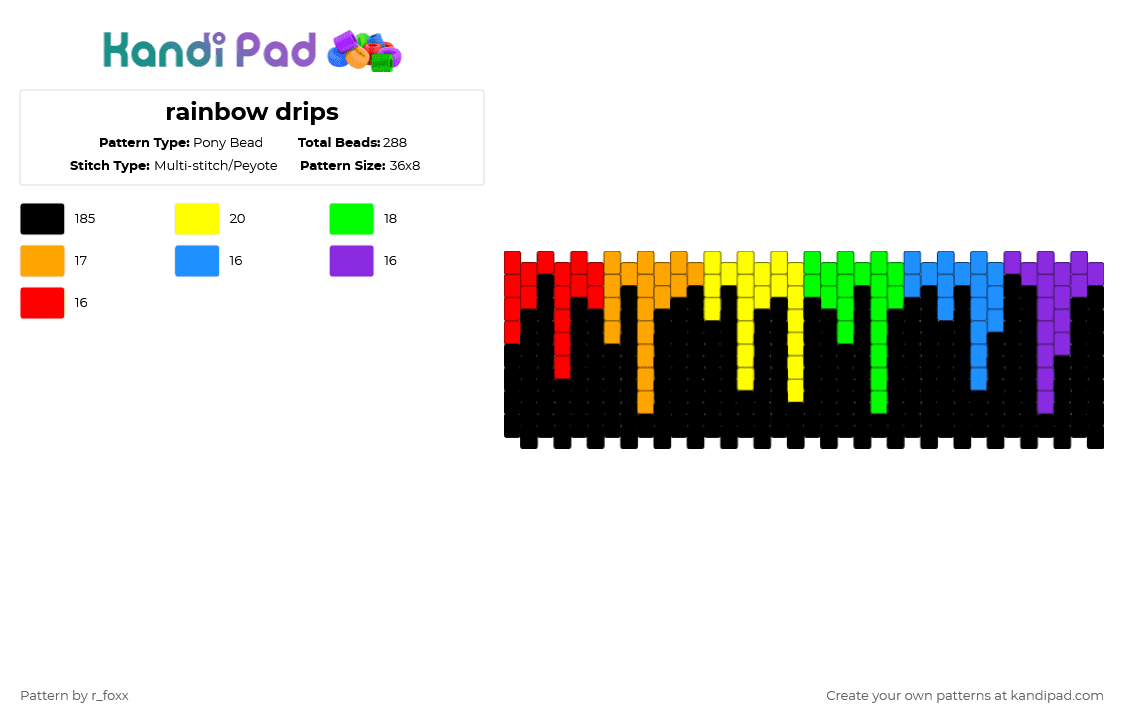 rainbow drips - Pony Bead Pattern by r_foxx on Kandi Pad - black,green,purple,red,colorful