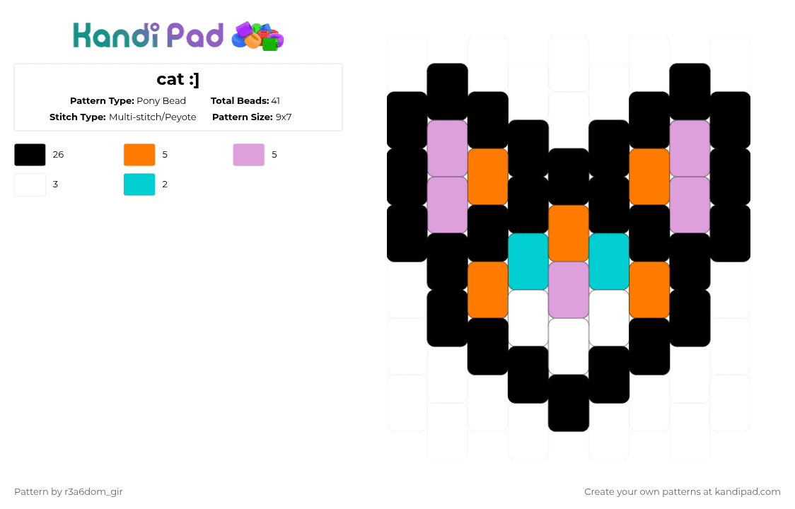 Cat :] Pony Bead Pattern - Kandi Pad | Kandi Patterns, Fuse Bead ...