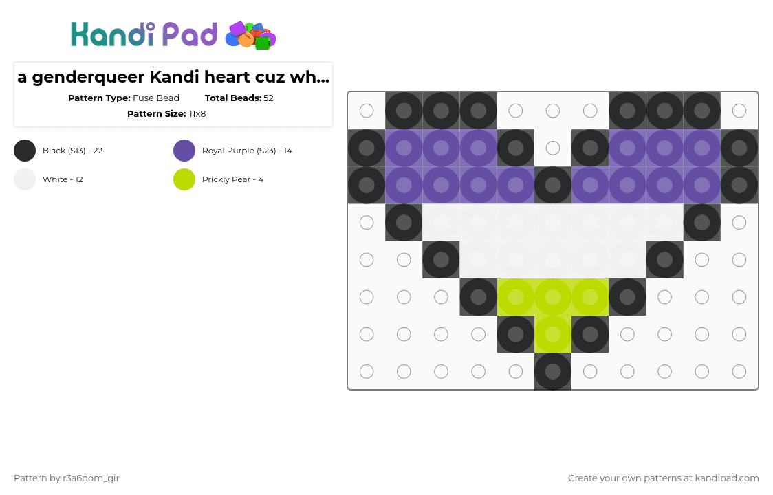 a genderqueer Kandi heart cuz why not - Fuse Bead Pattern by r3a6dom_gir on Kandi Pad - purple
