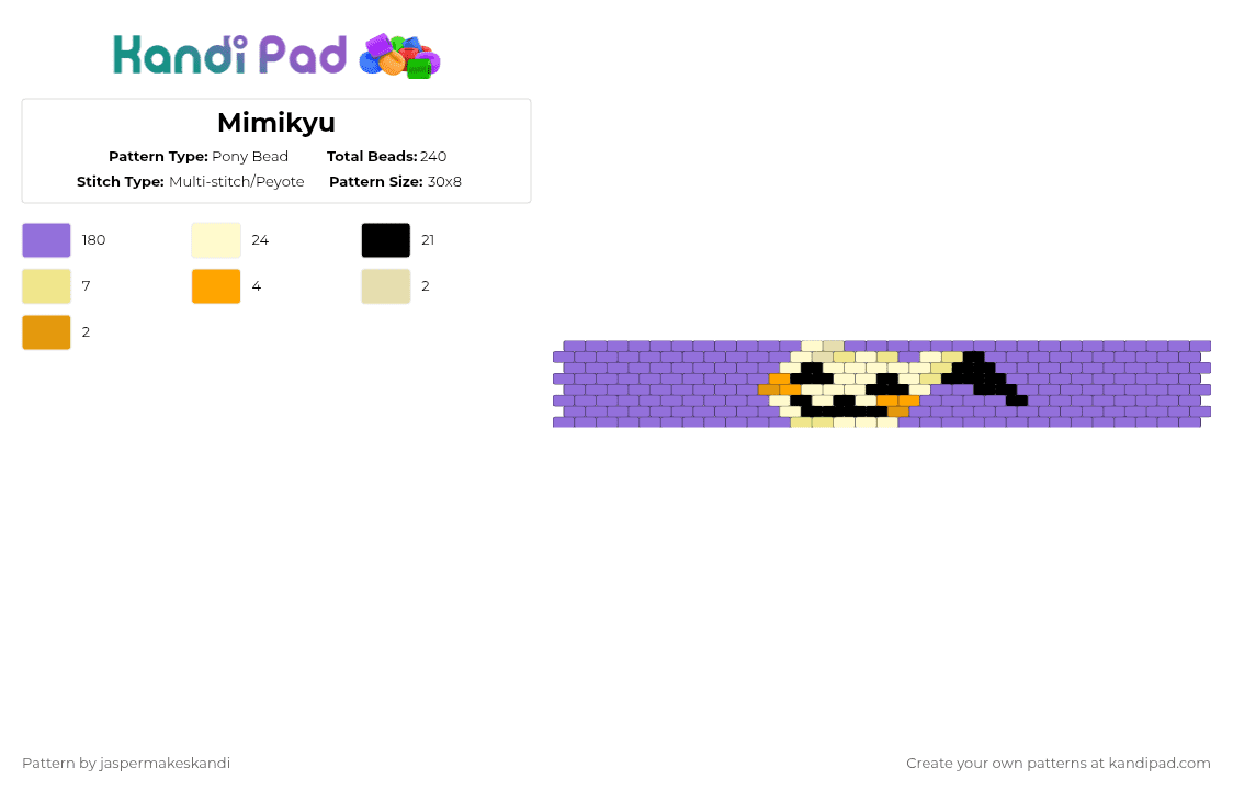 Mimikyu - Pony Bead Pattern by codieeatsbeadss on Kandi Pad - purple