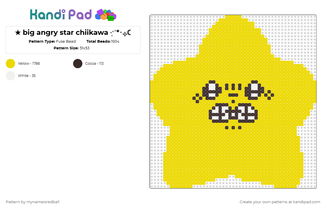 ✭ big angry star chiikawa ‧͙⁺˚*･༓☾ - Fuse Bead Pattern by mynameisredball on Kandi Pad - yellow,chiikawa,hachiware,usagi,manga,star,angry,big,cute