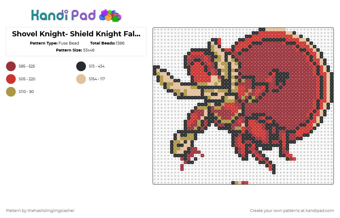 Shovel Knight- Shield Knight Falling - Fuse Bead Pattern by thehashslinglingslasher on Kandi Pad - red,shovel knight,shield knight