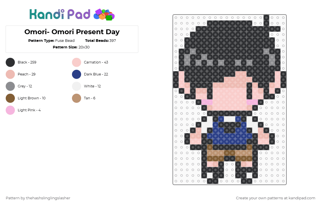Omori- Omori Present Day - Fuse Bead Pattern by thehashslinglingslasher on Kandi Pad - black,beige,omori,rpg maker