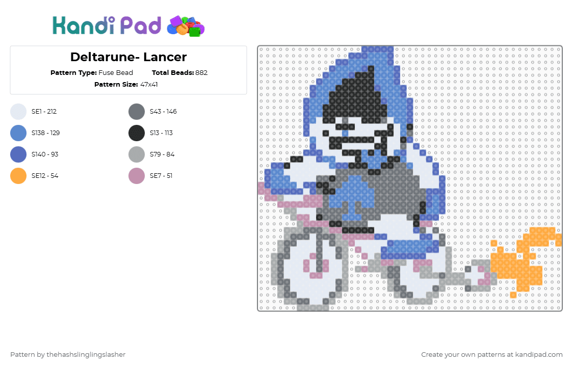 Deltarune- Lancer - Fuse Bead Pattern by thehashslinglingslasher on Kandi Pad - blue,gray,lancer,deltarune