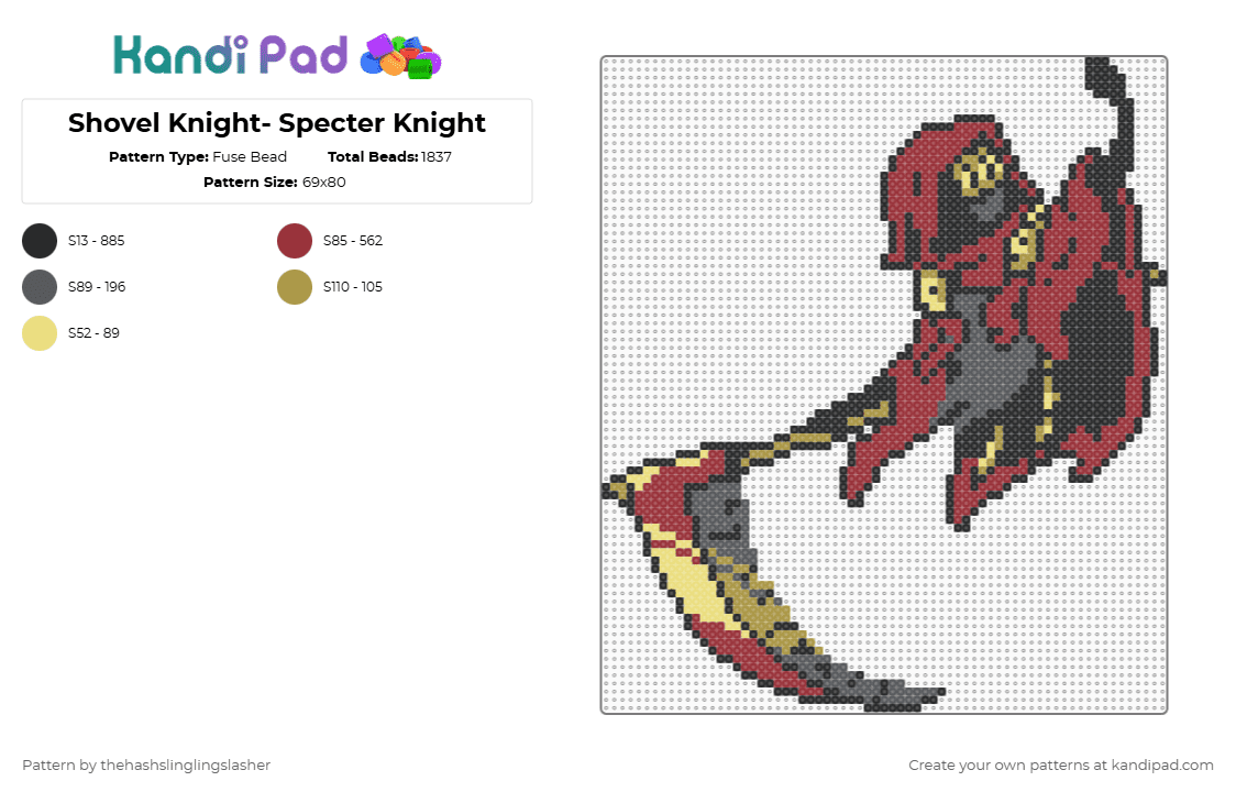 Shovel Knight- Specter Knight - Fuse Bead Pattern by thehashslinglingslasher on Kandi Pad - red,shovel knight,specter knight