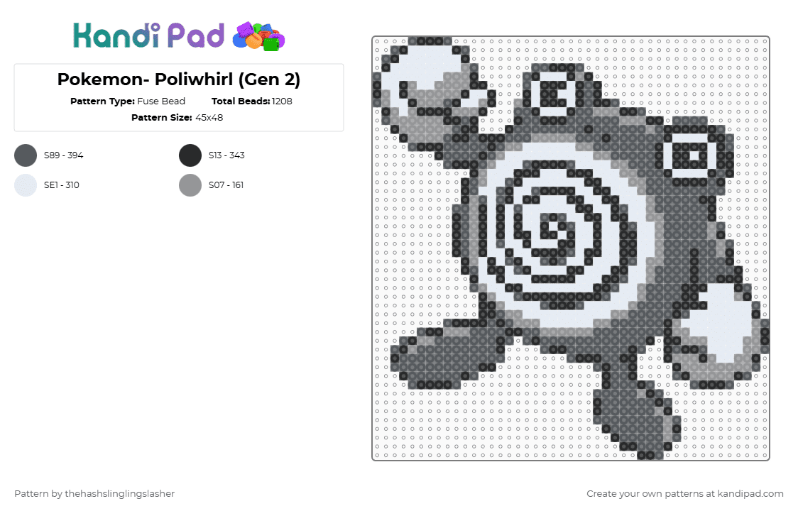 Pokemon- Poliwhirl (Gen 1) - Fuse Bead Pattern by thehashslinglingslasher on Kandi Pad - white,gray,pokemon,poliwhirl,gen 2,yellow