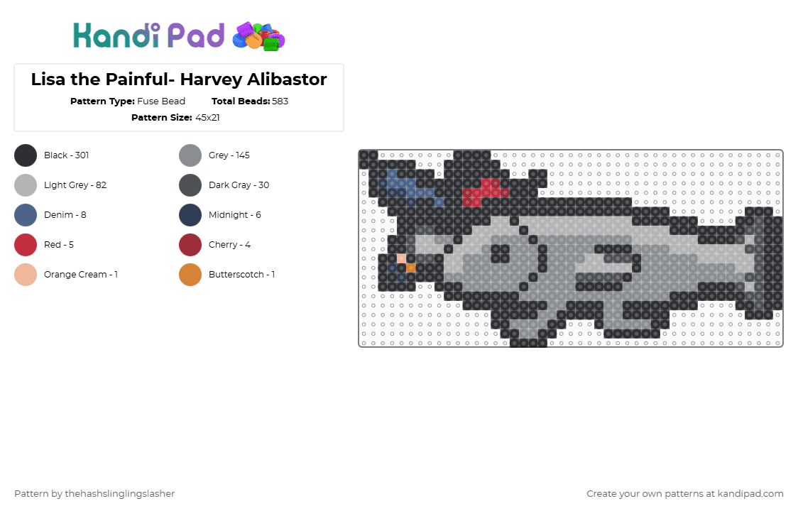 Lisa the Painful- Harvey Alibastor - Fuse Bead Pattern by thehashslinglingslasher on Kandi Pad - black,beige,gray,lisa the painful,rpg maker,fish