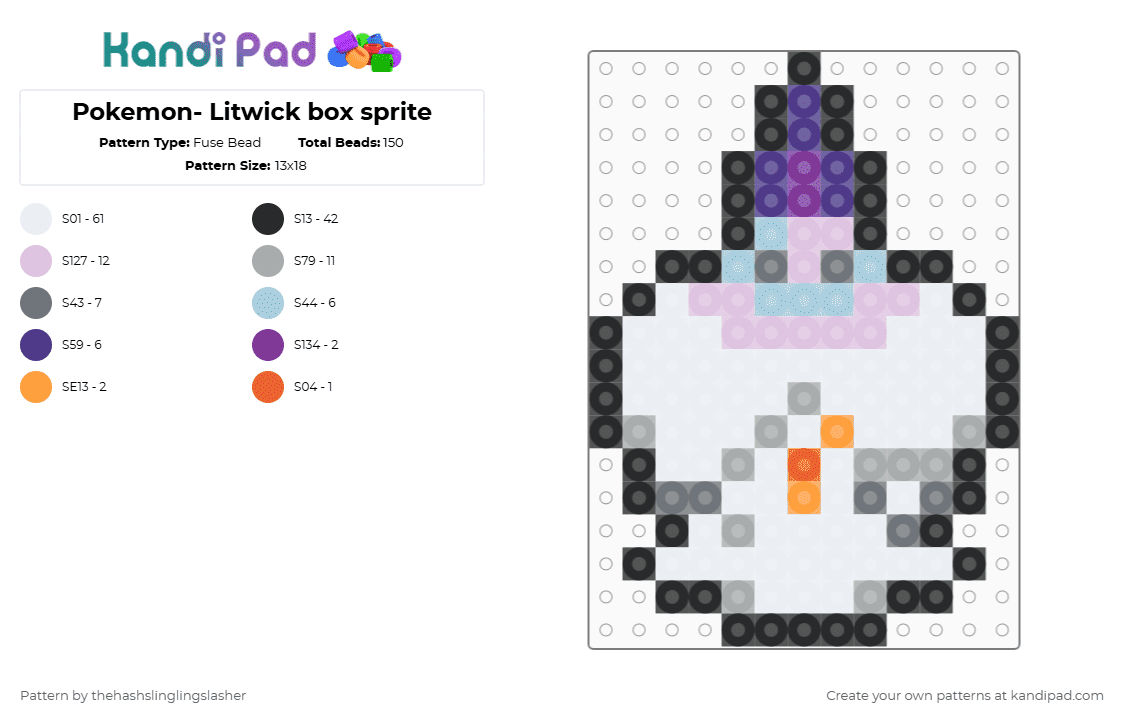 Pokemon- Litwick box sprite - Fuse Bead Pattern by thehashslinglingslasher on Kandi Pad - white,gray,pink