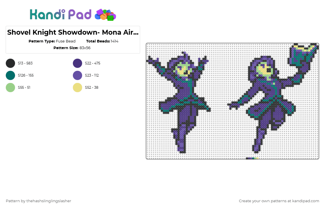 Shovel Knight Showdown- Mona Airborne Attacks - Fuse Bead Pattern by thehashslinglingslasher on Kandi Pad - purple,shovel knight,mona