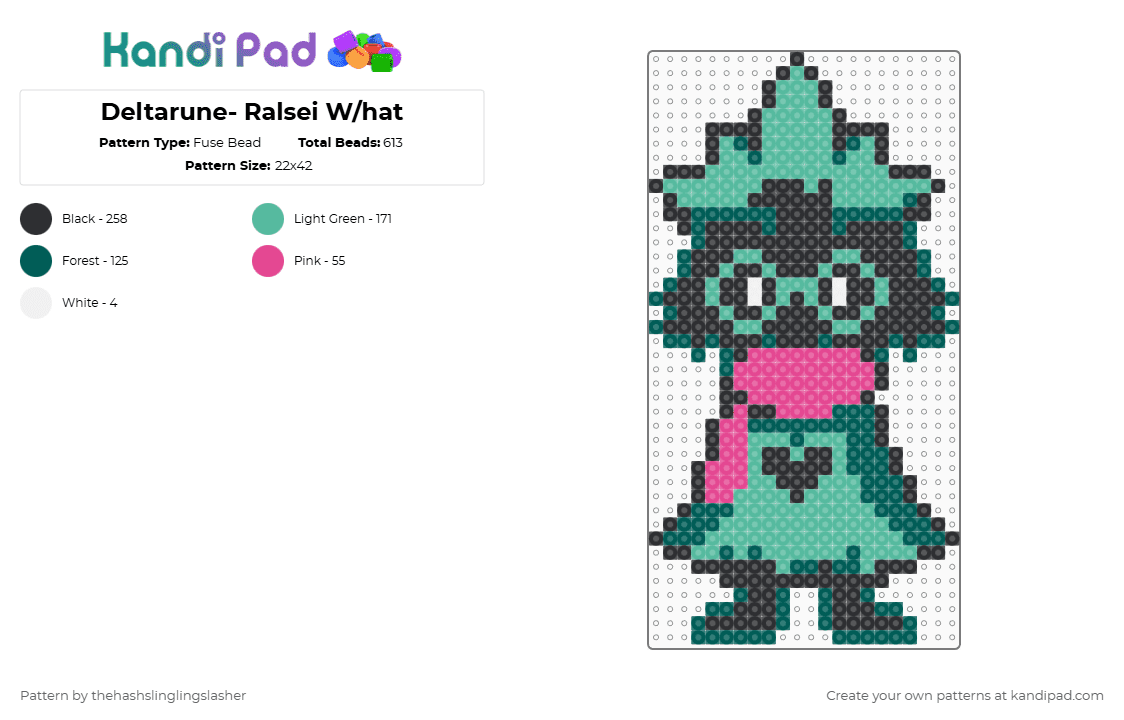 Deltarune- Ralsei W/hat - Fuse Bead Pattern by thehashslinglingslasher on Kandi Pad - gray,teal