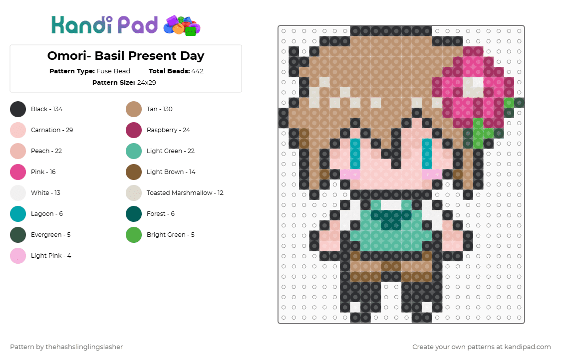Omori- Basil Present Day - Fuse Bead Pattern by thehashslinglingslasher on Kandi Pad - beige,omori,rpg maker