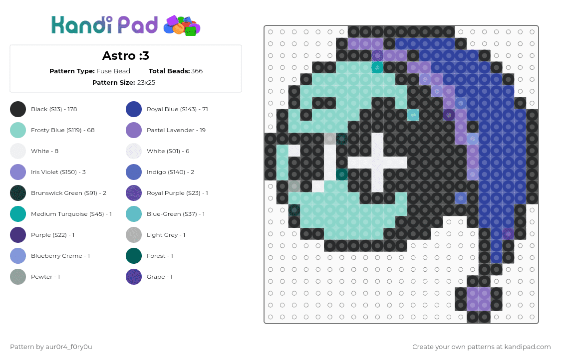Astro :3 - Fuse Bead Pattern by aur0r4_f0ry0u on Kandi Pad - black,purple,light blue