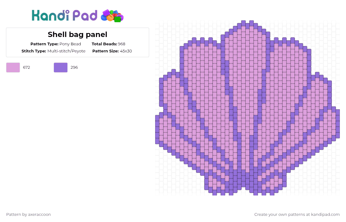 Shell bag panel - Pony Bead Pattern by axeraccoon on Kandi Pad - purple,pink