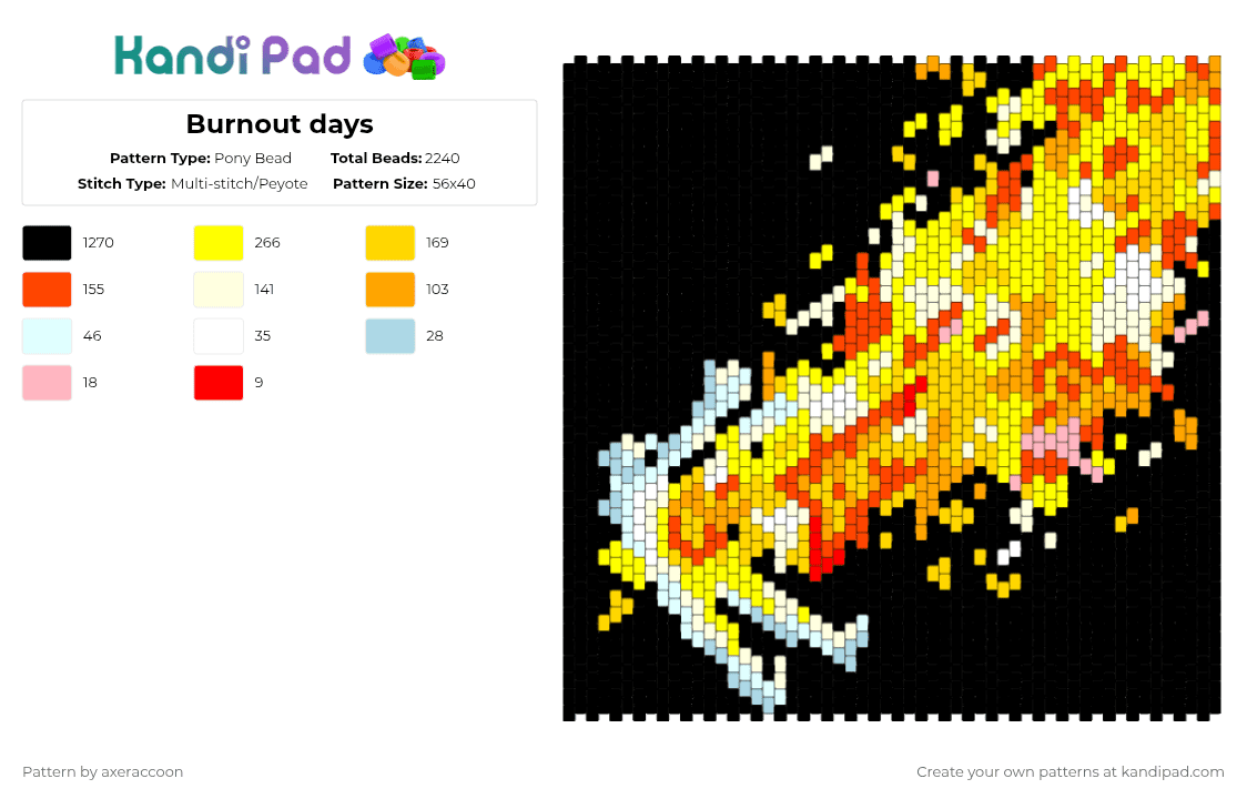 Burnout days - Pony Bead Pattern by axeraccoon on Kandi Pad - black, red, yellow