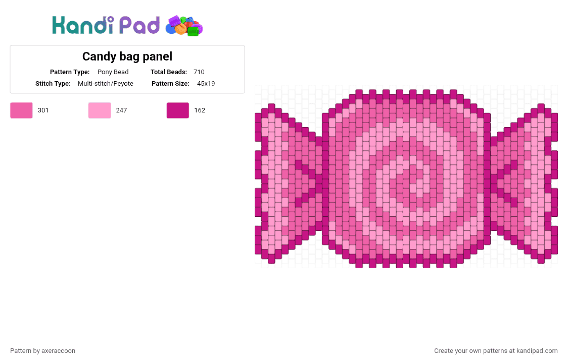 Candy bag panel - Pony Bead Pattern by axeraccoon on Kandi Pad - pink