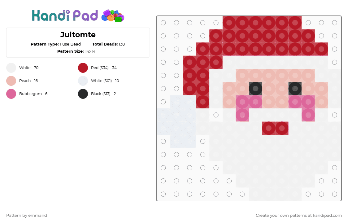 Jultomte - Fuse Bead Pattern by emmand on Kandi Pad - white,red