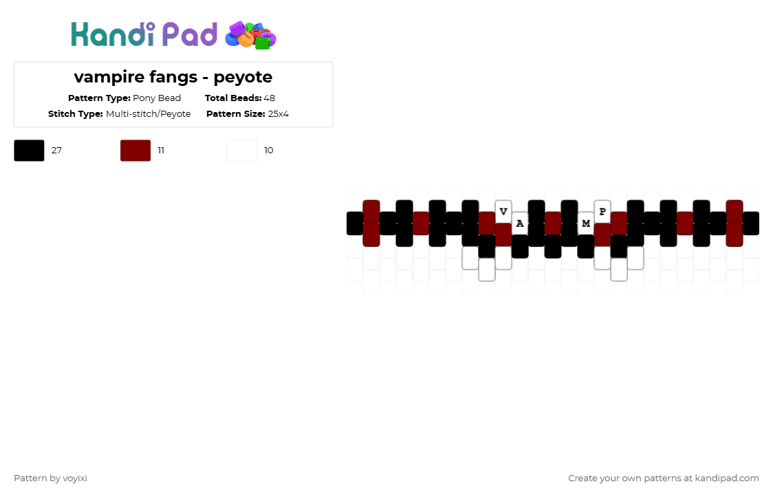 vampire fangs - peyote - Pony Bead Pattern by voyixi on Kandi Pad - brown,white,vampire,fangs,black,red