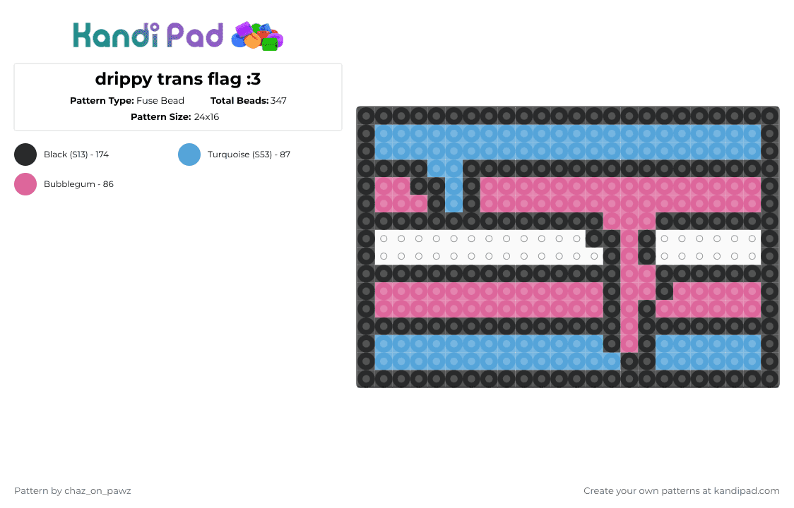 drippy trans flag :3 - Fuse Bead Pattern by chaz_on_pawz on Kandi Pad - light blue,pink