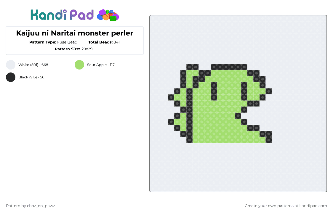Kaijuu ni Naritai monster perler - Fuse Bead Pattern by chaz_on_pawz on Kandi Pad - white,pjsk,project sekai,hatsune miku,kaijuu ni naritai,i want to be a monster,megurine luka,kaito,meiko