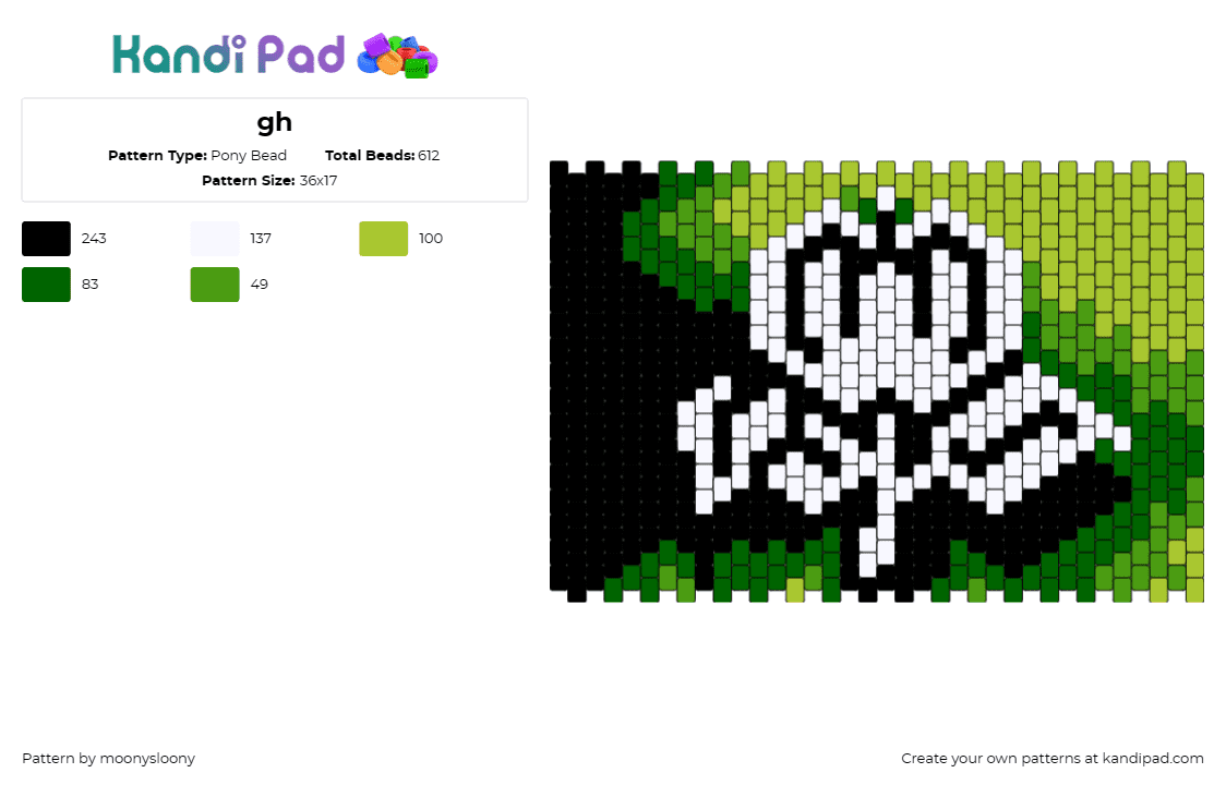 gh - Pony Bead Pattern by moonysloony on Kandi Pad - flower,elegance,white,contrasting backdrop,simplicity,nature,bloom,serene