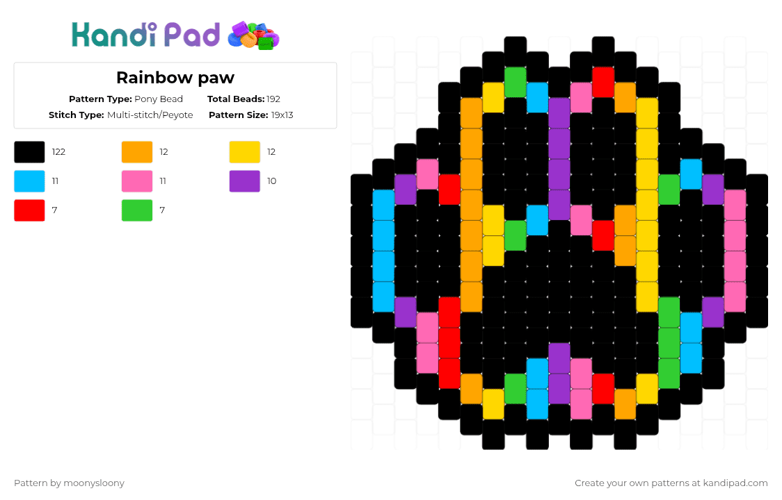 Rainbow paw - Pony Bead Pattern by moonysloony on Kandi Pad - black,purple,orange,colorful