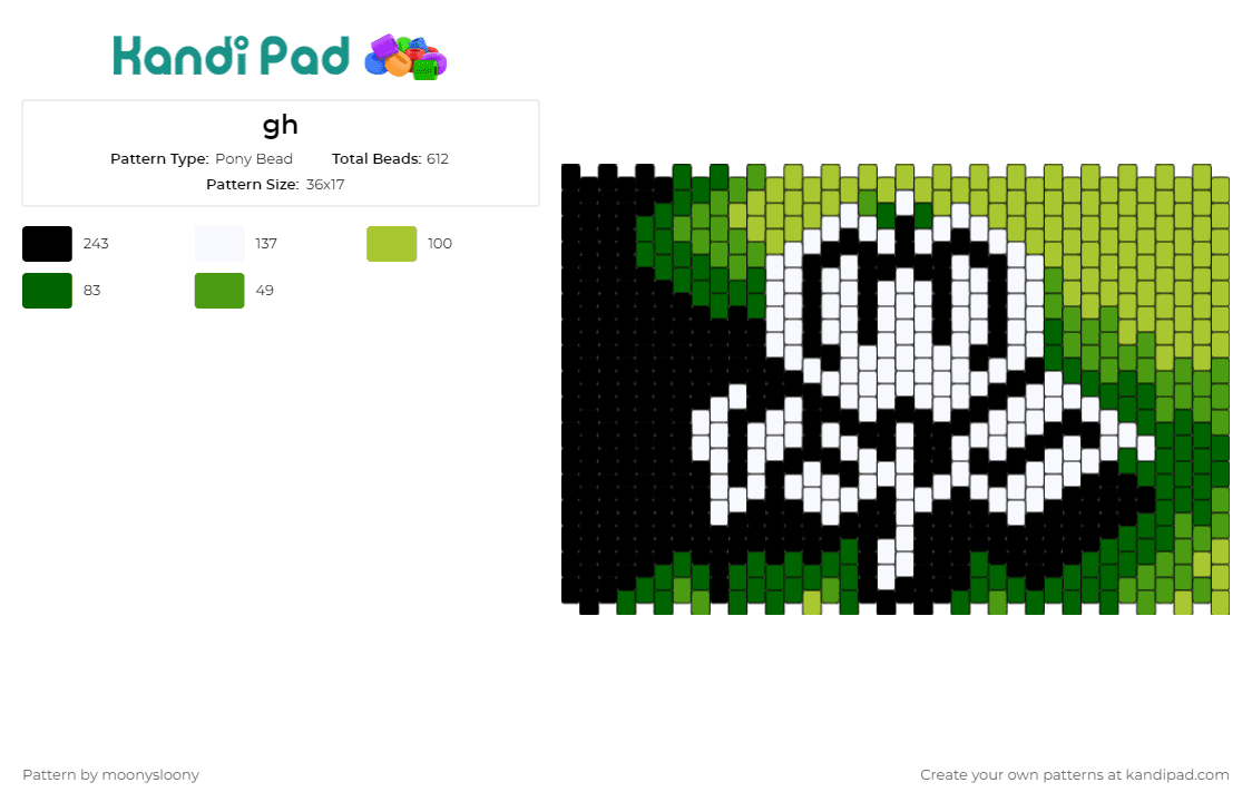 gh - Pony Bead Pattern by moonysloony on Kandi Pad - flower,elegance,white,contrasting backdrop,simplicity,beauty,nature,bloom,artistic,serene