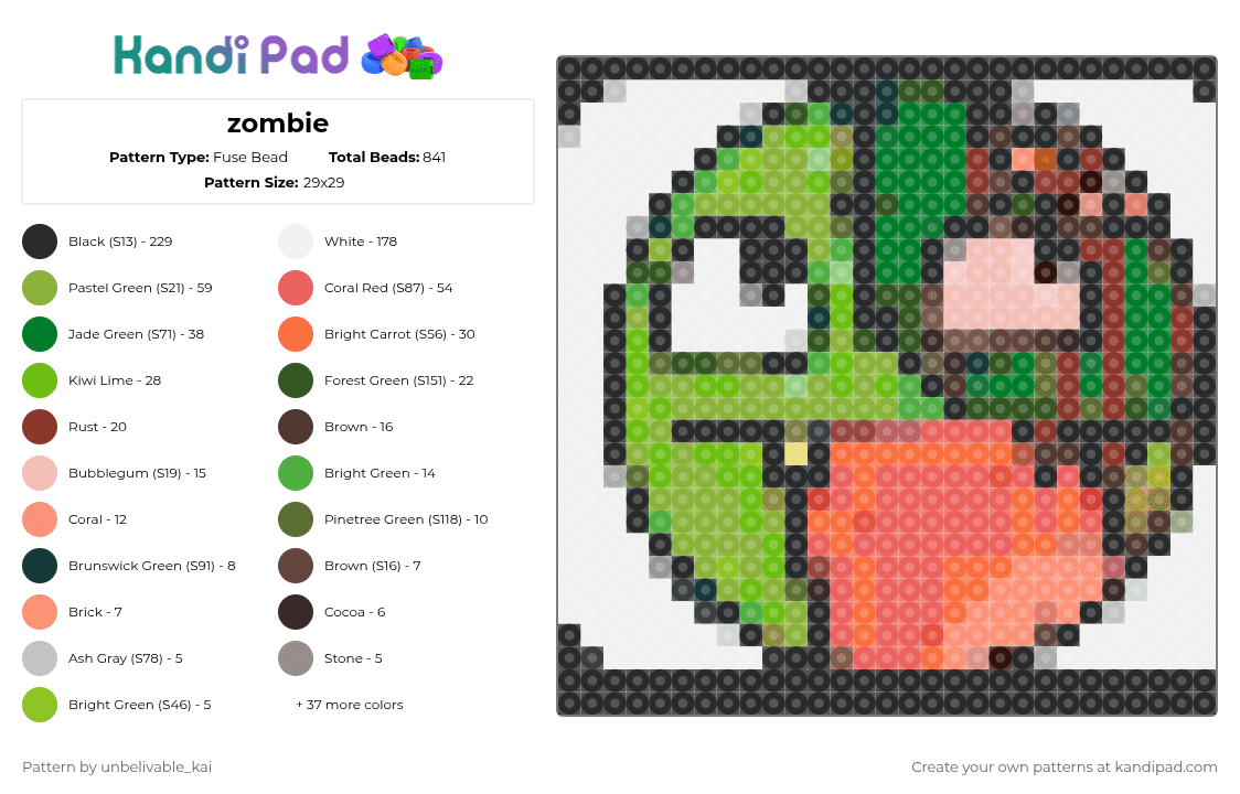 zombie - Fuse Bead Pattern by unbelivable_kai on Kandi Pad - 