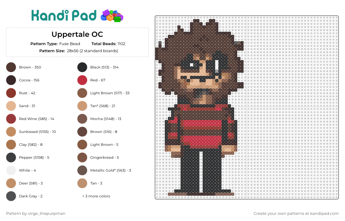 Uppertale OC - Fuse Bead Pattern by virge_thepurpman on Kandi Pad - uppertale,undertale,original character,pixel art aesthetic,styled,unique,character design,gaming,creative,fan-made