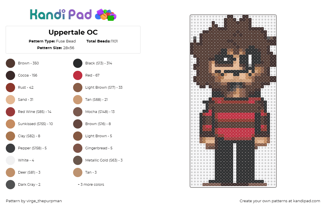 Uppertale OC - Fuse Bead Pattern by virge_thepurpman on Kandi Pad - uppertale,undertale,original character,pixel art aesthetic,styled,character desi