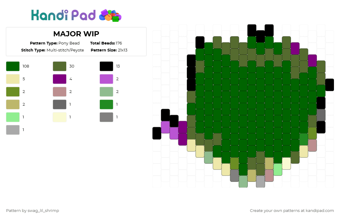MAJOR WIP - Pony Bead Pattern by swag_lil_shrimp on Kandi Pad - green,gold