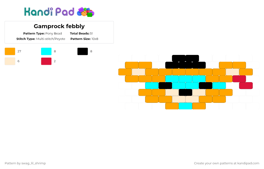 Glamrock Freddy - Pony Bead Pattern by swag_lil_shrimp on Kandi Pad - orange,fnaf,freddy,glamrock