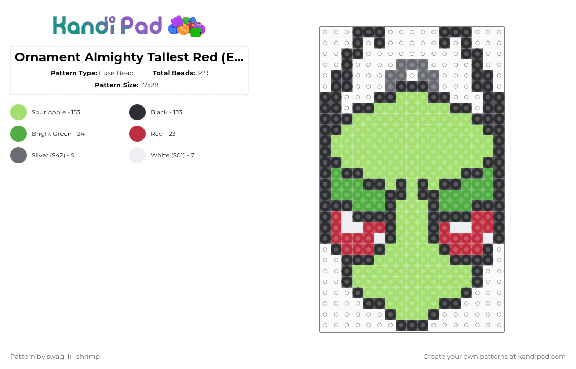 Ornament Almighty Tallest Red (Expression 2) - Fuse Bead Pattern by swag_lil_shrimp on Kandi Pad - green,almighty tallest red,invader zim,ornament