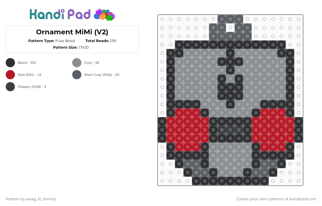 Ornament MiMi (V2) - Fuse Bead Pattern by swag_lil_shrimp on Kandi Pad - gray,red,mimi,invader zim,ornament