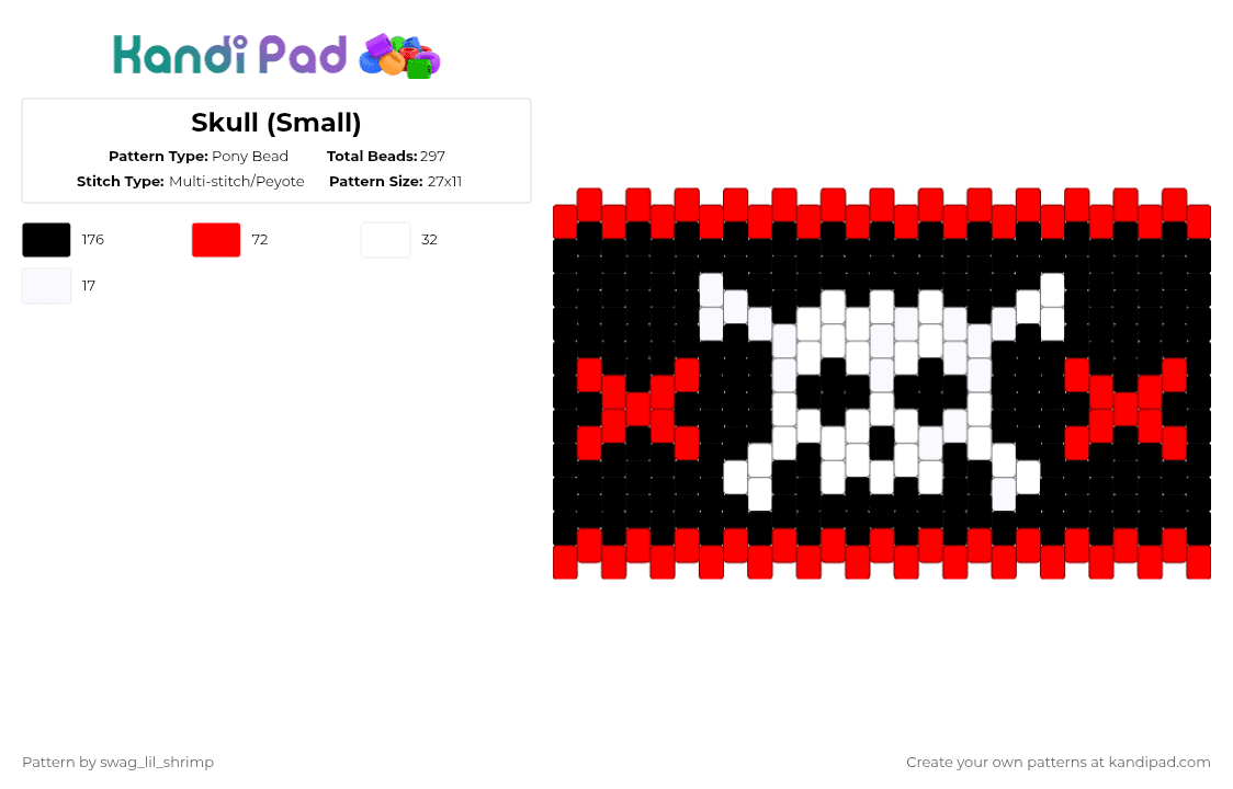 Skull (Small) - Pony Bead Pattern by swag_lil_shrimp on Kandi Pad - white,red