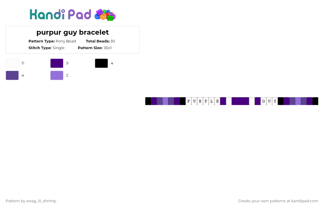 purpur guy bracelet - Pony Bead Pattern by swag_lil_shrimp on Kandi Pad - purple,white,fnaf,purple guy