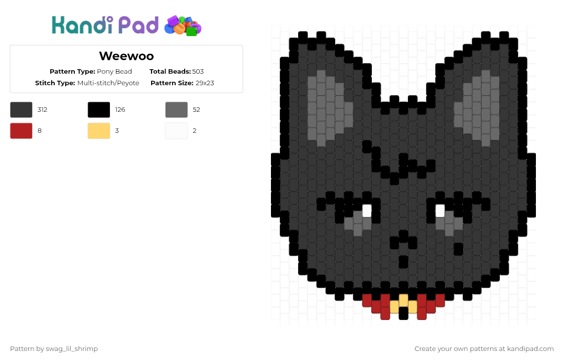 Weewoo - Pony Bead Pattern by swag_lil_shrimp on Kandi Pad - black,gray,ateez,aniteez,wooyonyang