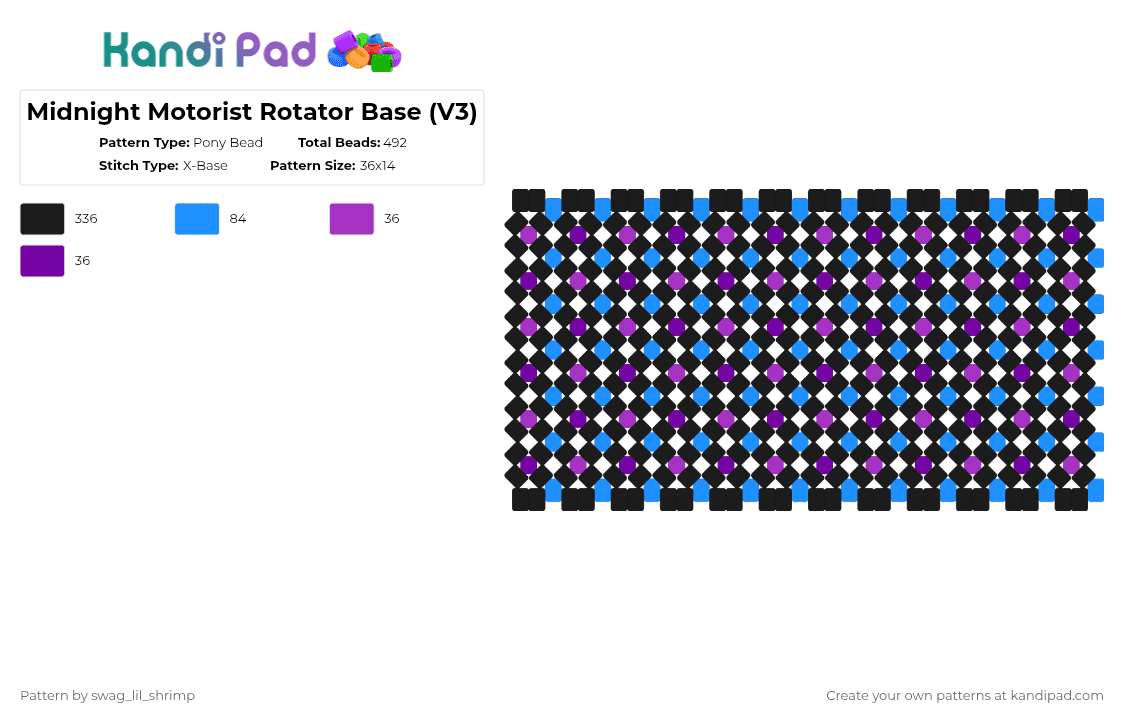 Midnight Motorist Rotator Base (V3) - Pony Bead Pattern by swag_lil_shrimp on Kandi Pad - black,light blue