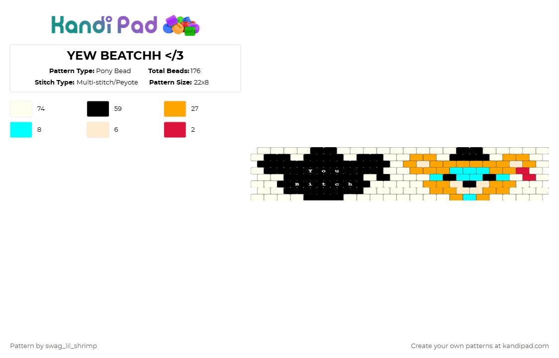 YEW BEATCHH - Pony Bead Pattern by swag_lil_shrimp on Kandi Pad - white,orange,fnaf,markiplier,matching,freddy